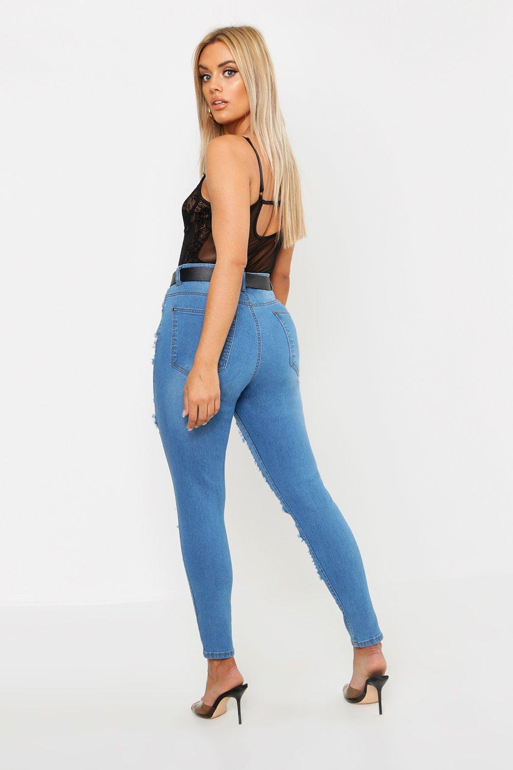 Plus zerrissene Stretch Skinny Jeans mit hohem Bund boohoo DE